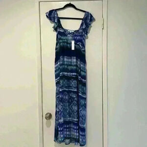 NWT Olivaceous Blue Print Maxi Dress